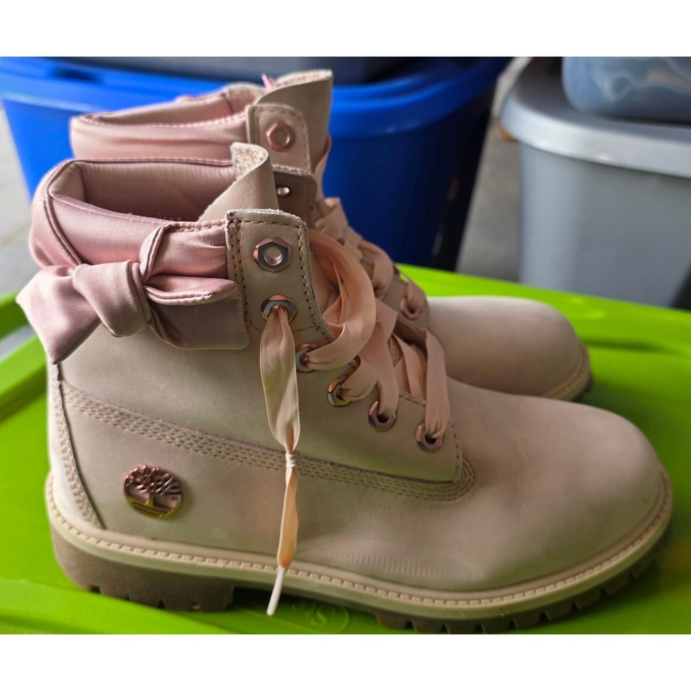 Timberland Girls Pink Satin Bow 6 Inch Premium Waterproof Boots PrimaLoft